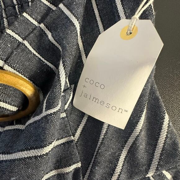 NWT Coco & Jamison Blue Pinstripe Linen Blend Wide Leg Strapless Jumpsuit Size S - Picture 3 of 10